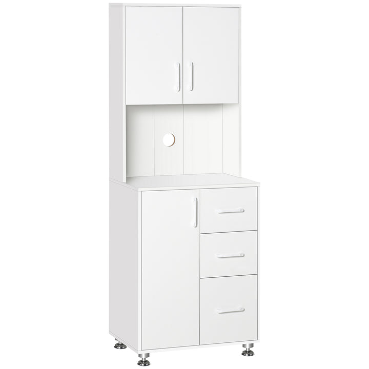 HOMCOM Modern Kitchen Cupboard with Storage Cabinet Hutch, 2 Cabinets, 3 Drawers and Open Countertop, White