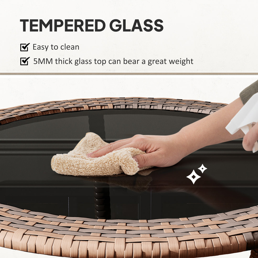 Outsunny Outdoor Rattan Dining Table, Patio Wicker Round Coffee Table with 2-Tier Storage Shelf, Brown