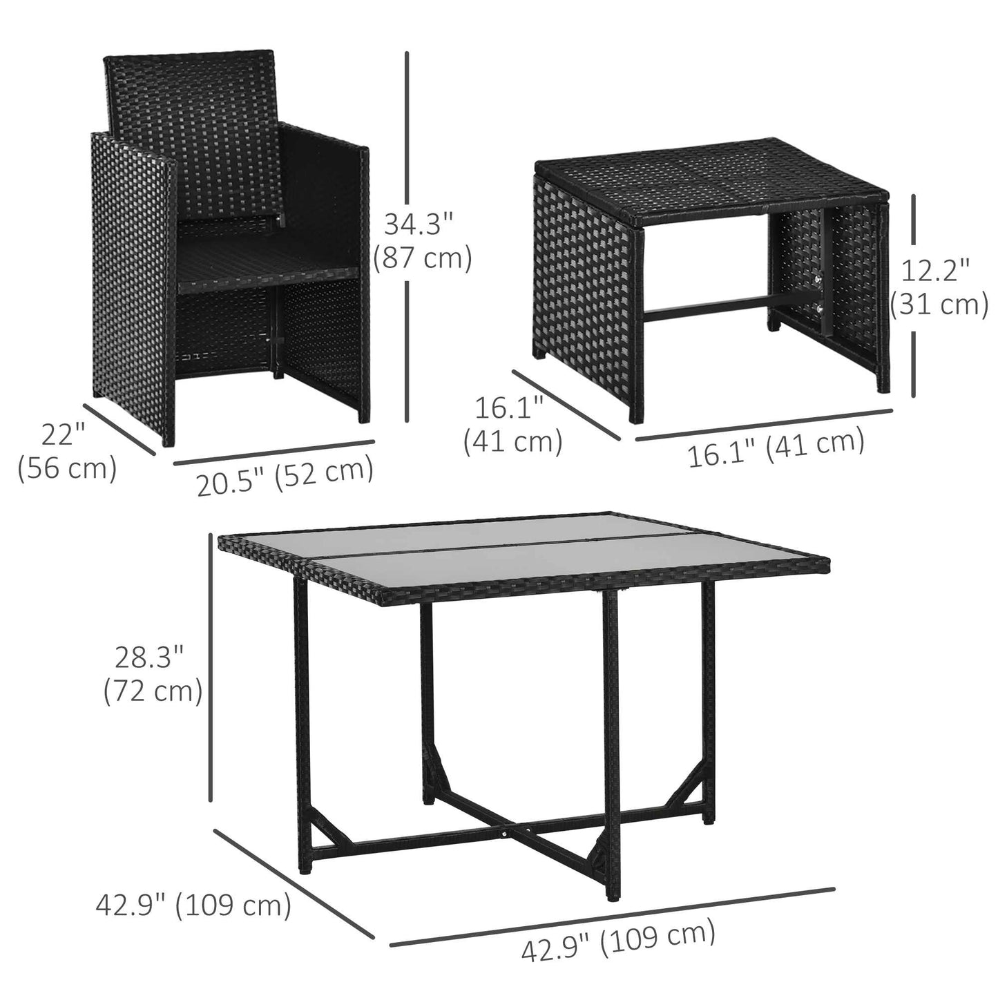 Outsunny 9 Pieces Patio Wicker Dining Set, PE Rattan Garden Sectional Sofa Outdoor Space-Saving Furniture Sets, White