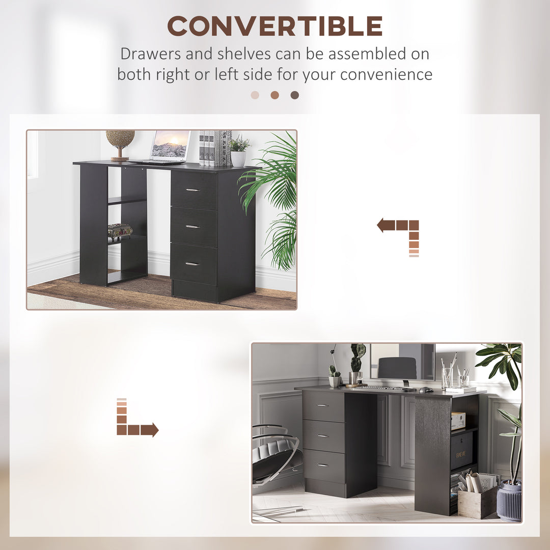 HOMCOM Computer Desk, 47" Writing Table with 3-Tier Shelves and 3 Reversible Drawers for Home Office, Bedroom, White