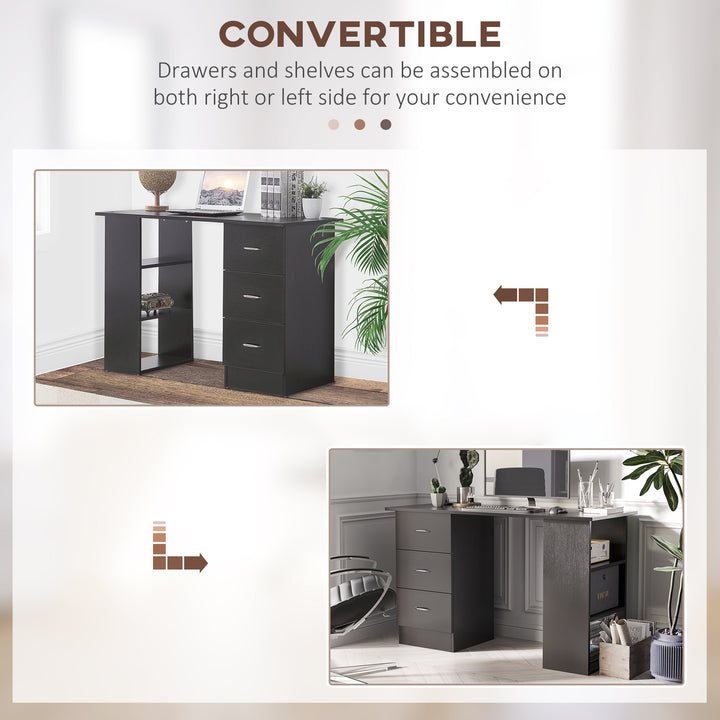 HOMCOM Computer Desk, 47" Writing Table with 3-Tier Shelves and 3 Reversible Drawers for Home Office, Bedroom, White