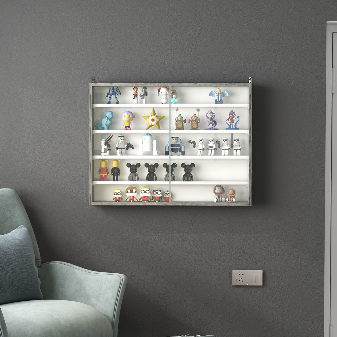 HOMCOM 5-Tier Display Cabinet, Shot Glass Display Case, Glass Curio Cabinet with 2 Glass Doors and 4 Adjustable Shelves, Black