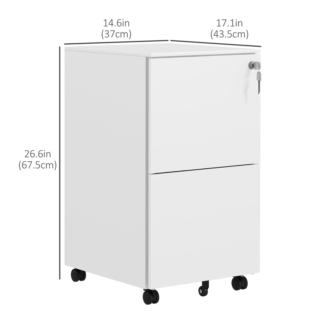 Vinsetto Vertical Steel Filing Cabinet on Wheels, 2-Drawer Lockable File Cabinet with Adjustable Hanging Bar for A4, Legal and Letter Size, White