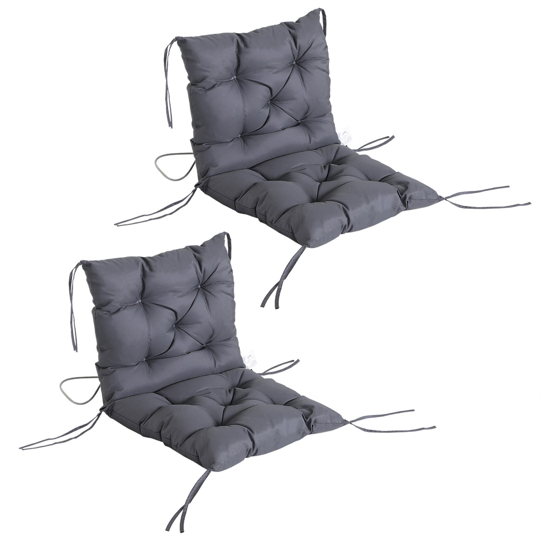 Outsunny Patio Chair Cushions Set of 2, 39" x 20" x 3" Outdoor Tufted Cushion Set with Ties for Indoor Outdoor Garden Furniture, Dark Grey