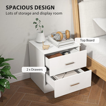 HOMCOM Bedside Table with 2 Drawers, Modern Nightstand for Bedroom, White