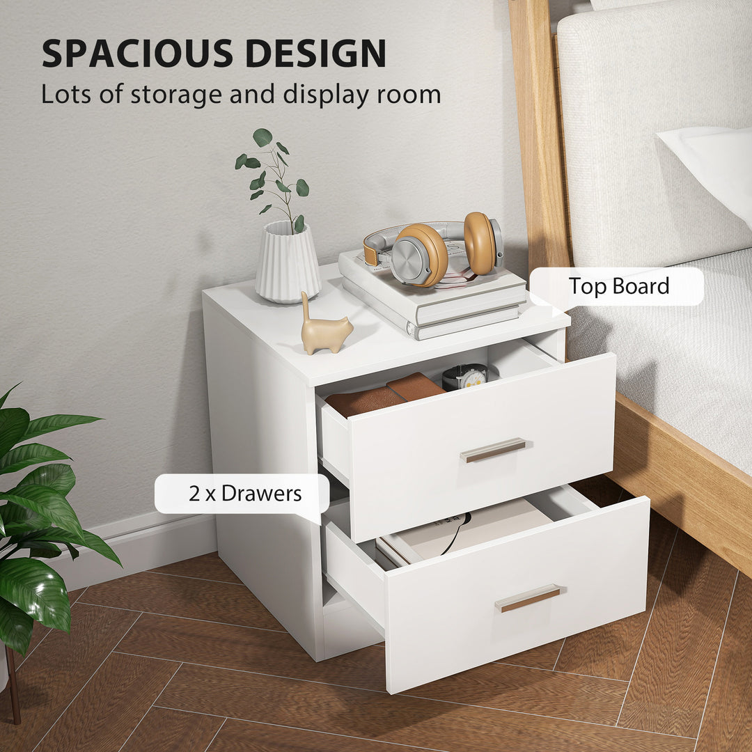 HOMCOM Bedside Table with 2 Drawers, Modern Nightstand for Bedroom, White
