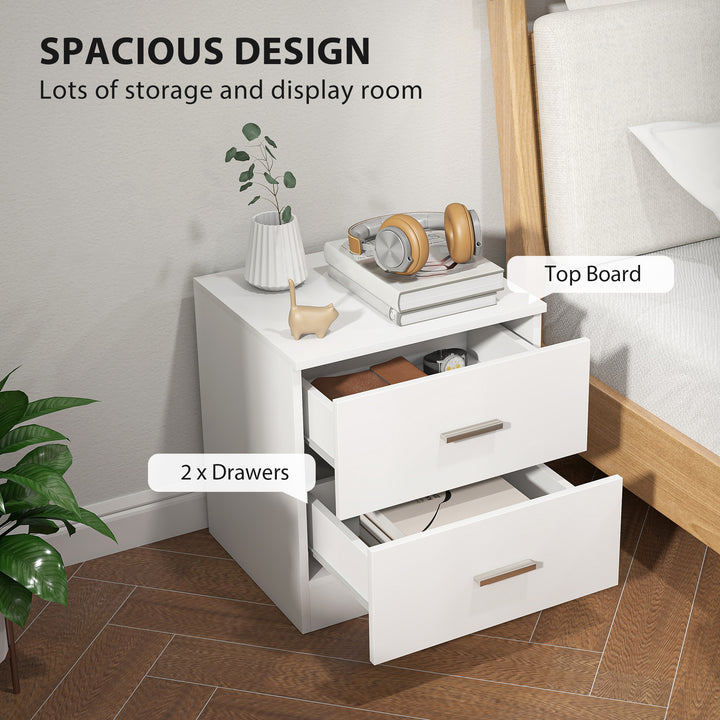 HOMCOM Bedside Table with 2 Drawers, Modern Nightstand for Bedroom, White