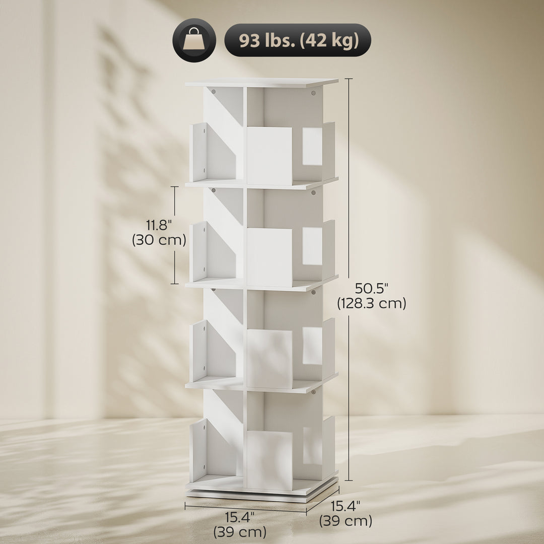 HOMCOM 360° Rotating Bookcase, 4 Tier Bookshelf with 16 Cubbies for Small Space, Living Room, Bedroom, Study, Black Wood Grain