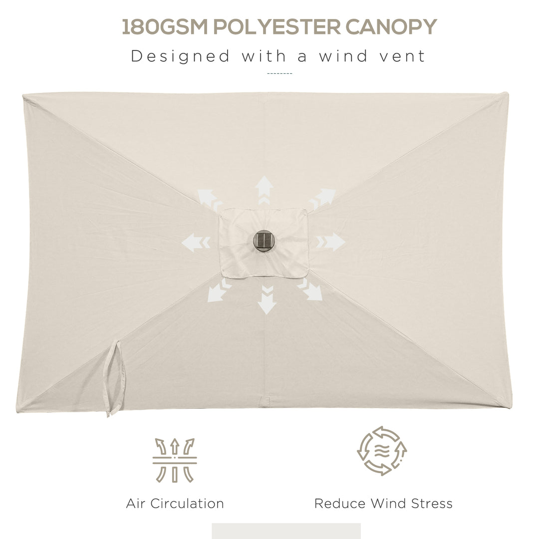 Outsunny 6' x 10' Patio Umbrella with 22 LED Solar Lights and Tilt, Rectangular Outdoor Table Umbrella with Crank, Dark Grey