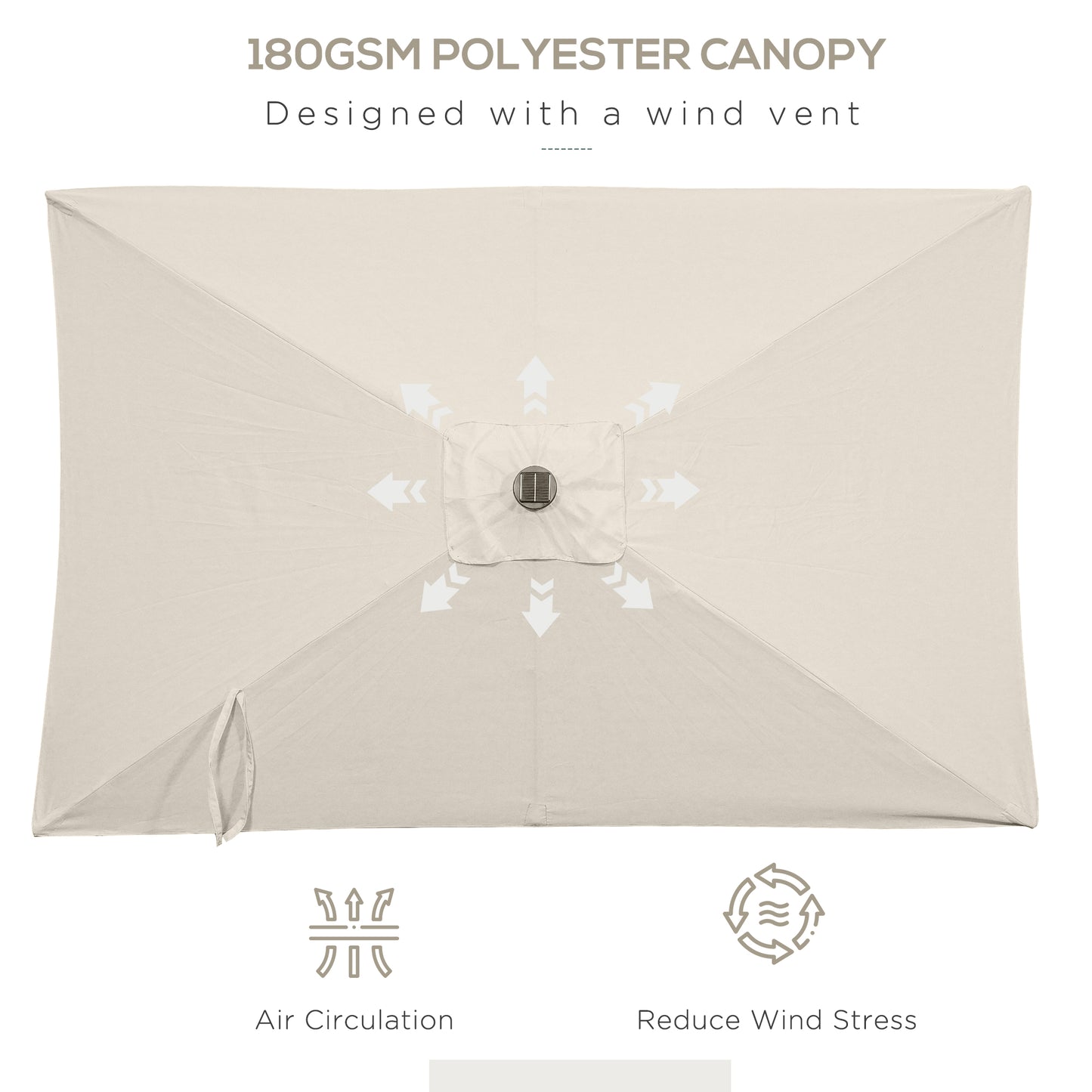 Outsunny 6' x 10' Patio Umbrella with 22 LED Solar Lights and Tilt, Rectangular Outdoor Table Umbrella with Crank, Beige