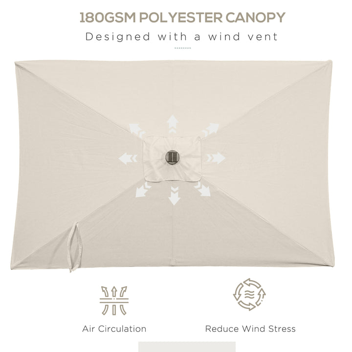 Outsunny 6' x 10' Patio Umbrella with 22 LED Solar Lights and Tilt, Rectangular Outdoor Table Umbrella with Crank, Dark Grey