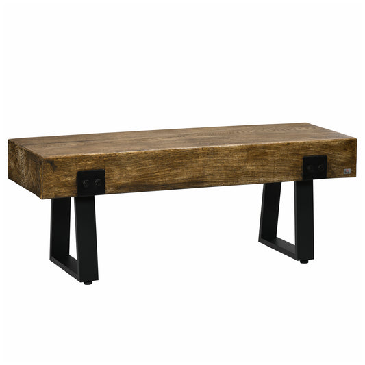 HOMCOM Outdoor Bench, Garden Bench with Metal Legs, Rustic Wood Effect Concrete, Indoor or Outdoor Use for Patio, Park, Porch and Lawn, Natural and Black