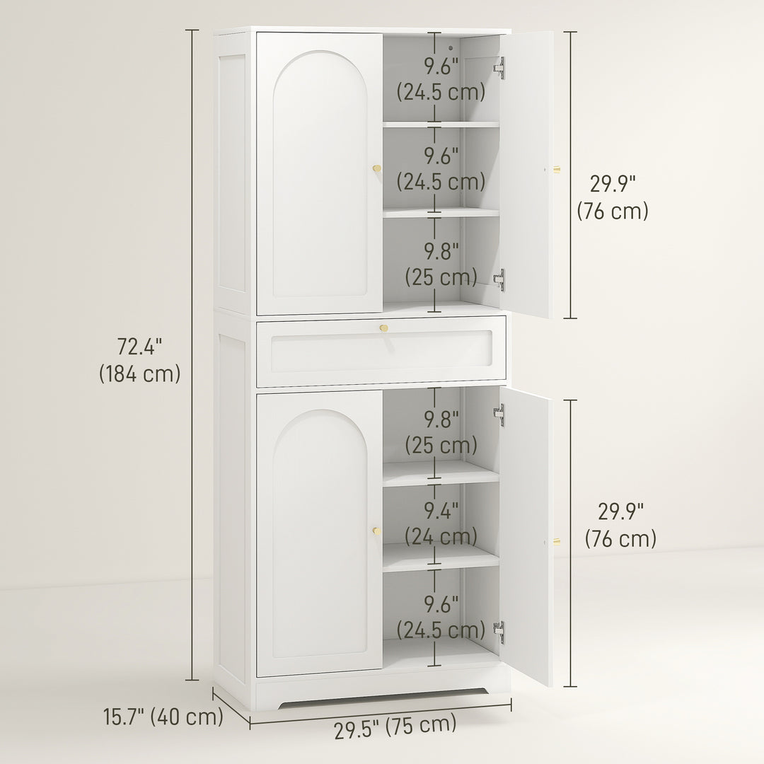 HOMCOM 72.4" Tall Kitchen Pantry Cabinet, Modern Freestanding Storage Cabinet with Shaker Doors and Adjustable Shelves, White