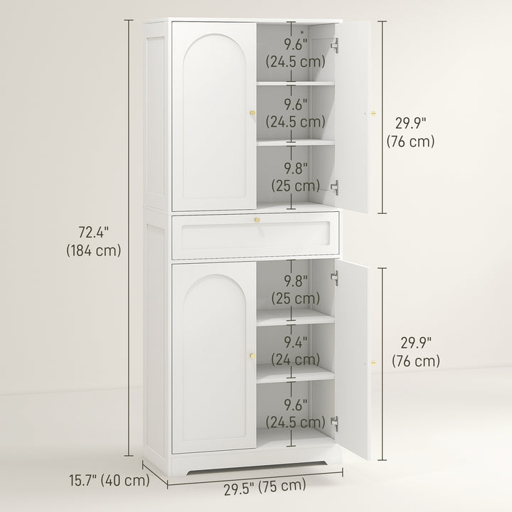 HOMCOM 72.4" Tall Kitchen Pantry Cabinet, Modern Freestanding Storage Cabinet with Shaker Doors and Adjustable Shelves, White