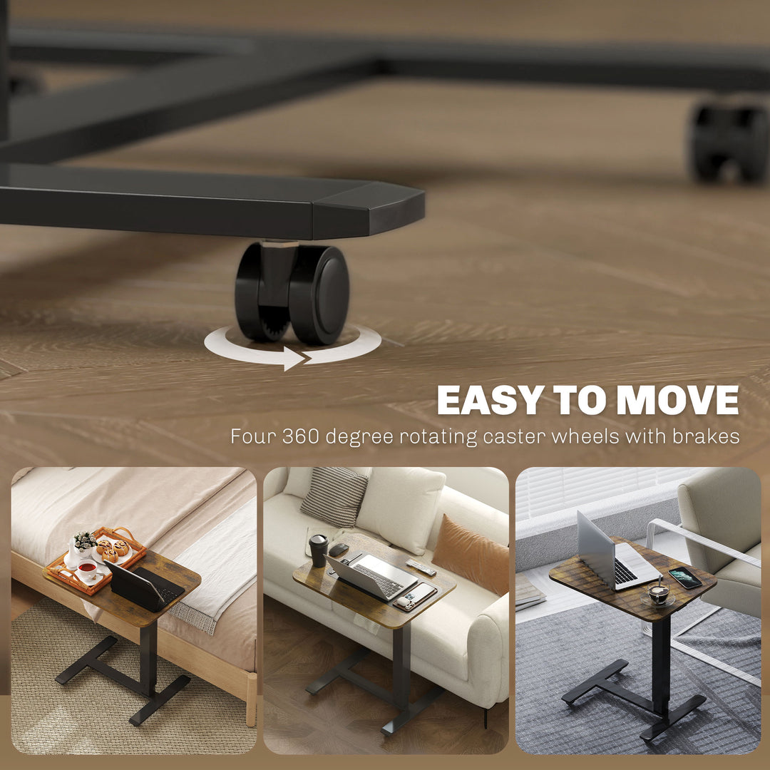 HOMCOM Pneumatic Standing Desk Adjustable Height, Mobile Stand Up Desk with Wheels, 43 Inch Portable Rolling Table, White