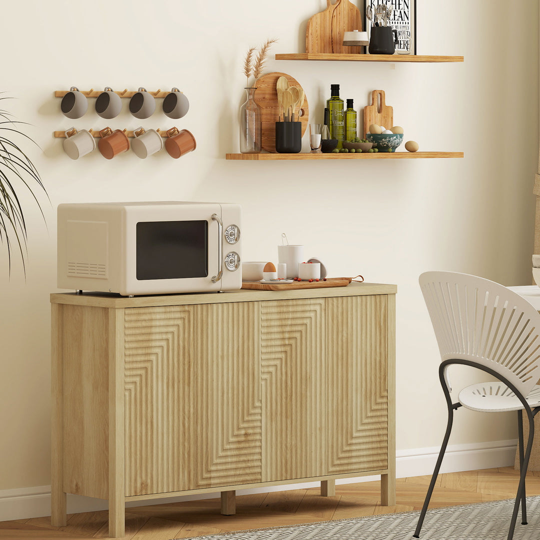 HOMCOM 47" Buffet Cabinet with Storage, Fluted Sideboard with Push to Open Design, 2 Adjustable Shelves and 4 Doors, Natural