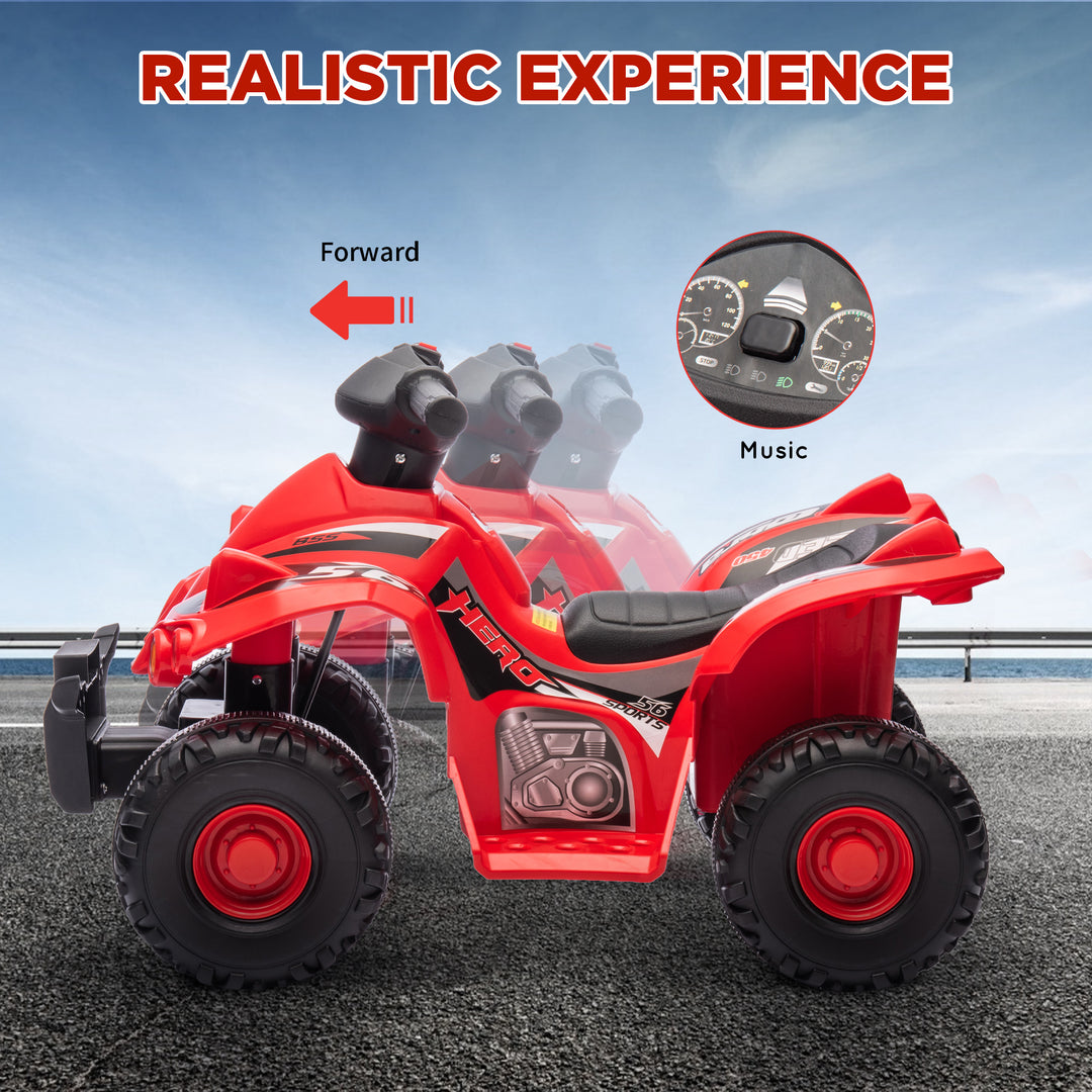 Qaba 6V Kids ATV Quad w/ Music, Forward, for 2-6 Years, Red