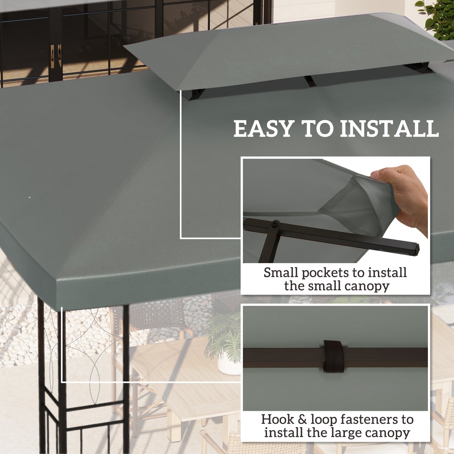 Outsunny 13' x 10' Gazebo Replacement Canopy, 2 Tier Top Roof Garden Pavilion UV Cover, Brown (TOP ONLY)