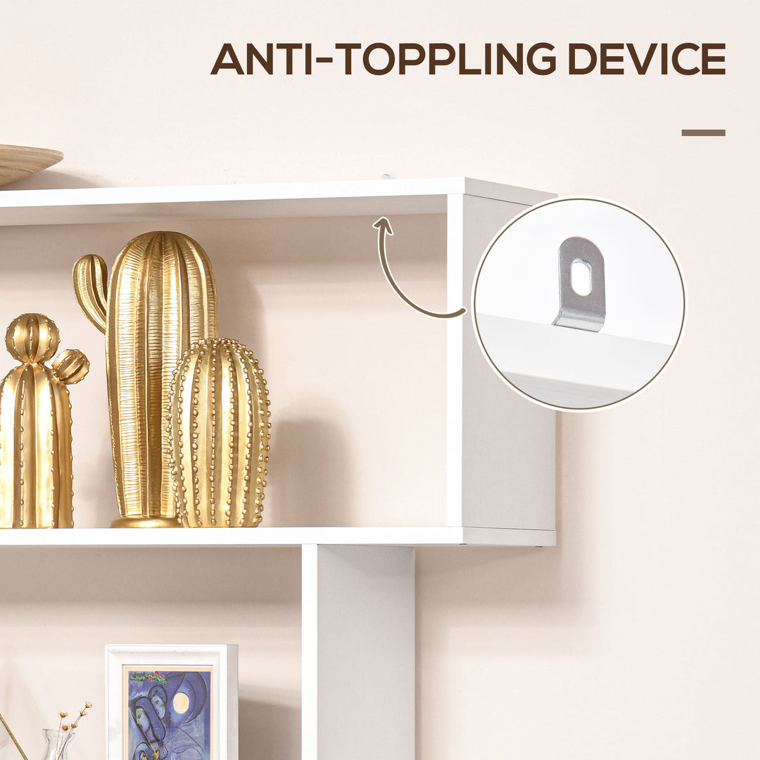 HOMCOM Wooden S Shape Bookcase 6 Shelves Storage Display Home Office Furniture