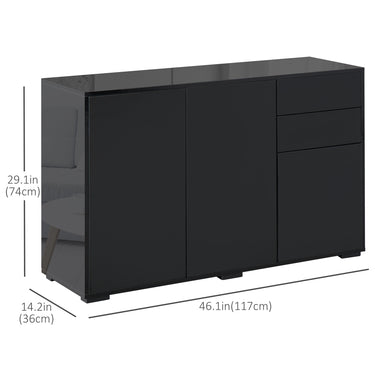 HOMCOM Kitchen Sideboard Storage Cabinet, Modern Coffee Bar with Push-Open Design and 2 Drawers for Living Room, Black