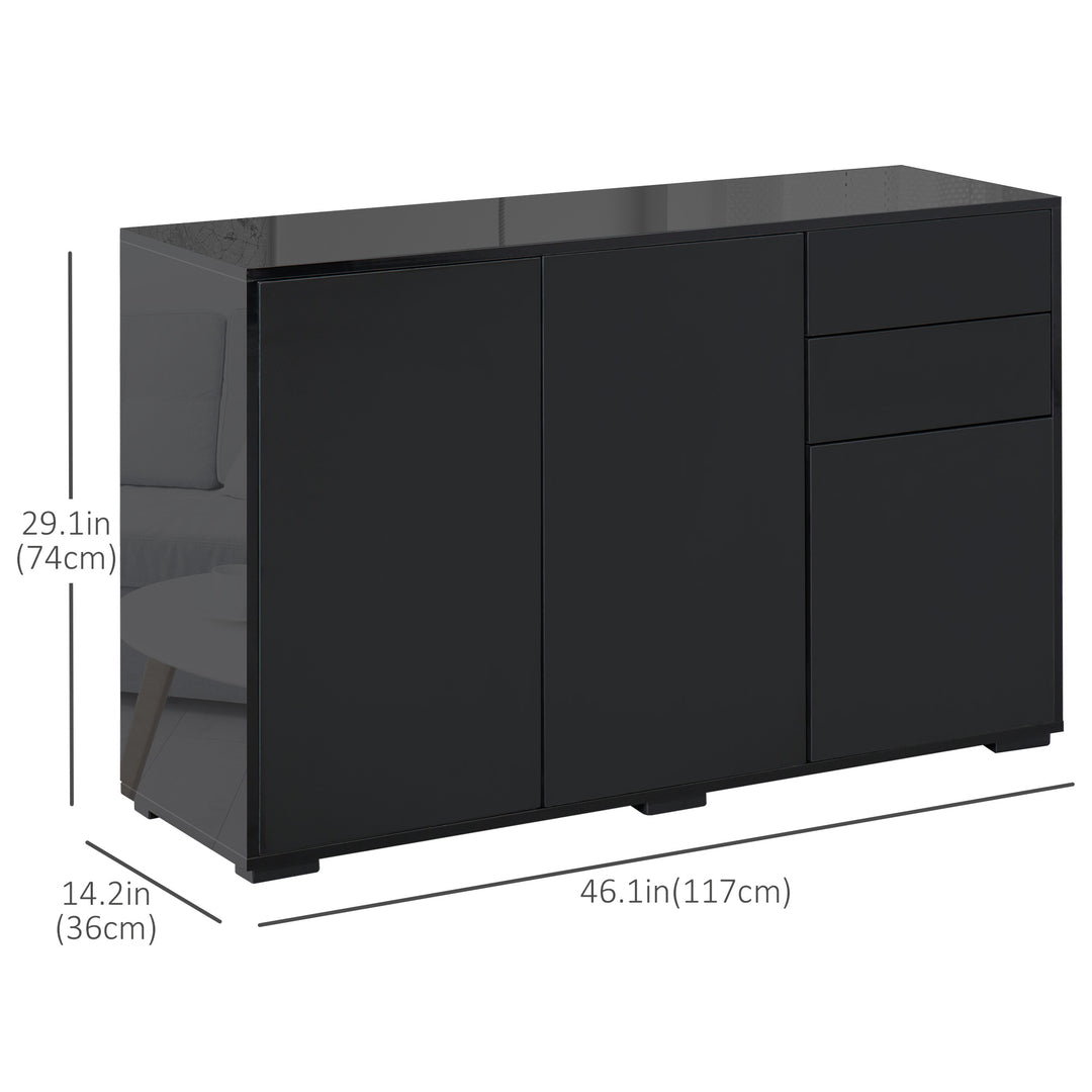 HOMCOM Kitchen Sideboard Storage Cabinet, Modern Coffee Bar with Push-Open Design and 2 Drawers for Living Room, Black