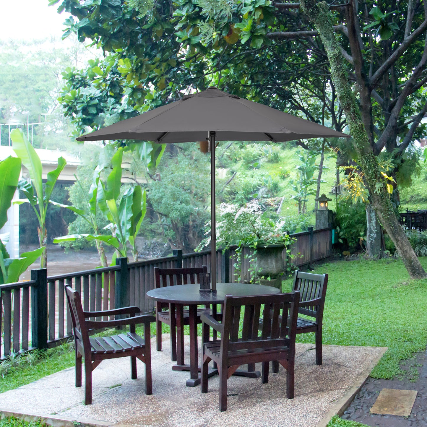 Outsunny 6.6FT Patio Umbrella, Outdoor Parasol with 6 Solid Ribs, Green