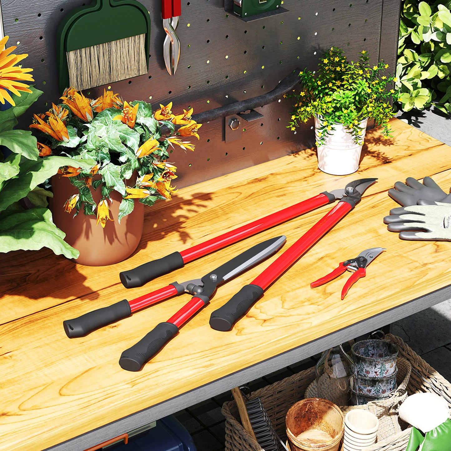 Outsunny 3 Pcs Pruning Shears Set with Hedge Shears, Lopper and Garden Secateurs, Garden Scissors Pruners for Gardening