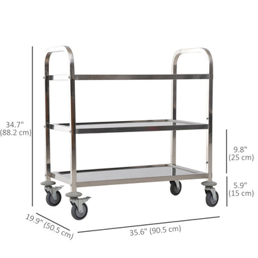 HOMCOM 33" 3-Tier Kitchen Trolley Medical Treatment Laboratory Equipment Carts, Stainless Steel Rolling Kitchen Island, Wheeled Storage Utility Serving Cart, 330LBS Heavy Gauge