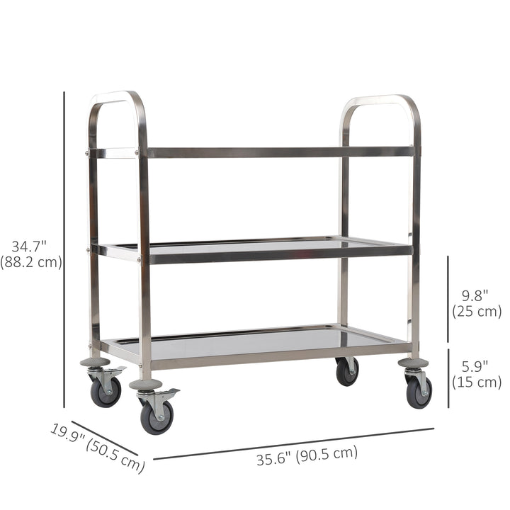 HOMCOM 33" 3-Tier Kitchen Trolley Medical Treatment Laboratory Equipment Carts, Stainless Steel Rolling Kitchen Island, Wheeled Storage Utility Serving Cart, 330LBS Heavy Gauge