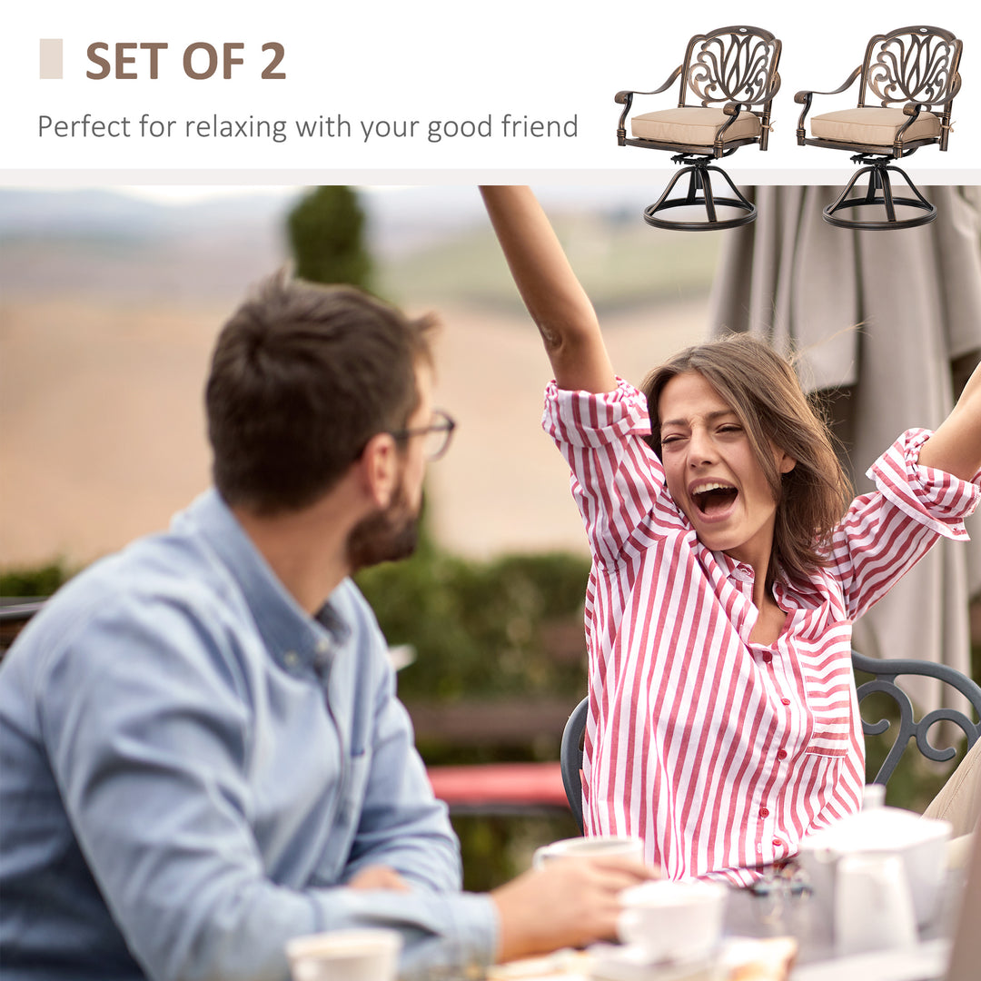Outsunny 2 Pieces Patio Swivel Chairs with Cushion, Aluminum Frame, 3" Thick Cushions, For Garden, Balcony, Porch, Bronze