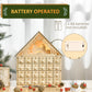 HOMCOM Wooden Christmas Advent Calendar, Lighted 24 Days Xmas Calendar House, Christmas Table Decoration with Countdown Drawers, Bible Characters, Battery Operated, Natural