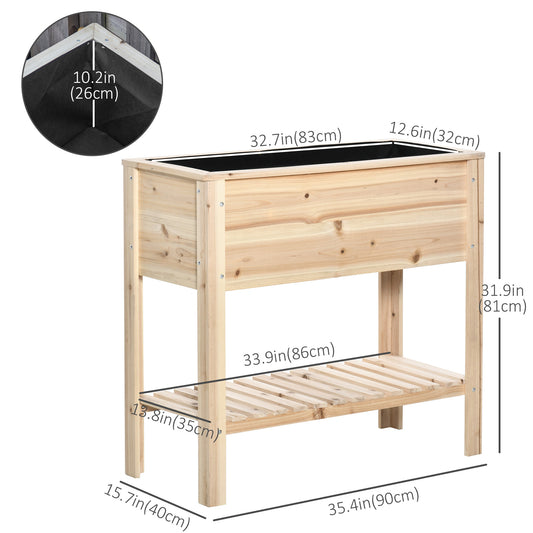 Outsunny Elevated Planter Box with Storage Shelf for Flowers, Vegetables, and Herbs, 36" x 16" x 32", Natural