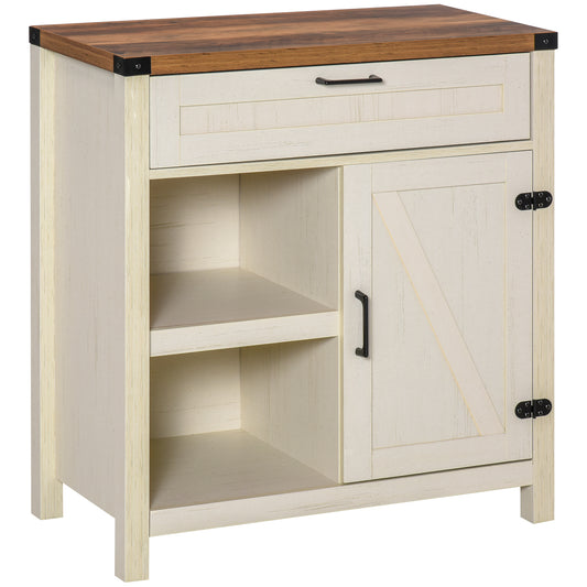 HOMCOM Rustic Barn Door Storage Cabinet Modern Farmhouse Buffet Sideboard for Kitchen and Dining Room White