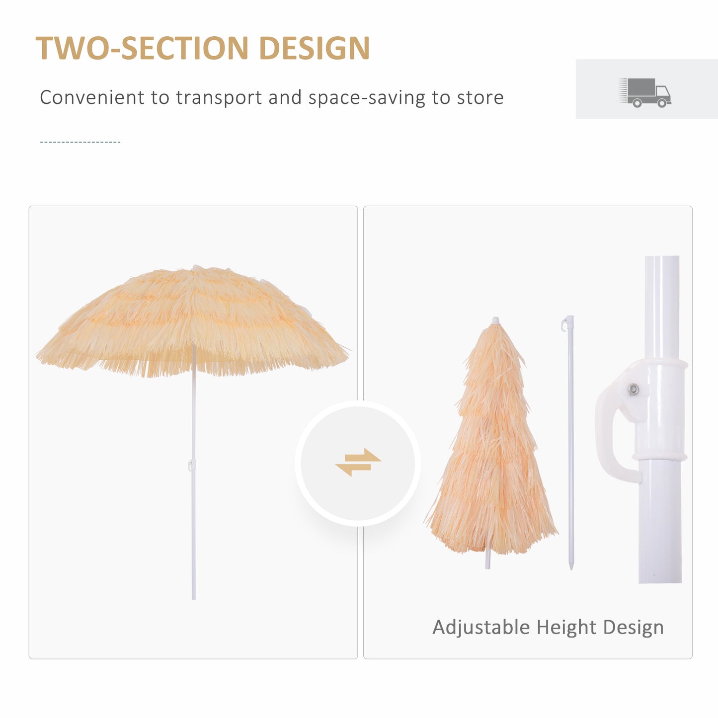 Outsunny 6FT Beach Umbrella Tilt Sunshade Height Adjustable Outdoor Market Patio Yard Crank Deck Sun Shade, Wheat
