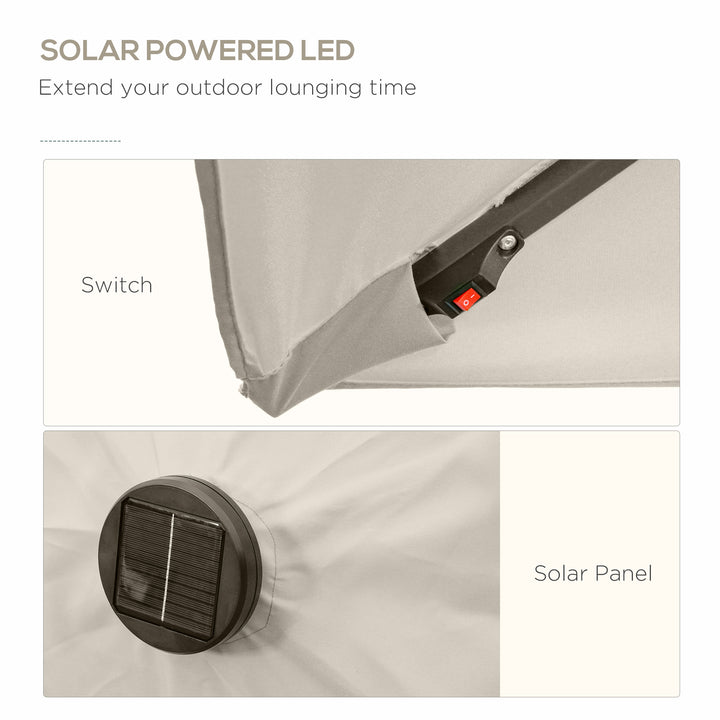 Outsunny 6' x 10' Patio Umbrella with 22 LED Solar Lights and Tilt, Rectangular Outdoor Table Umbrella with Crank, Dark Grey