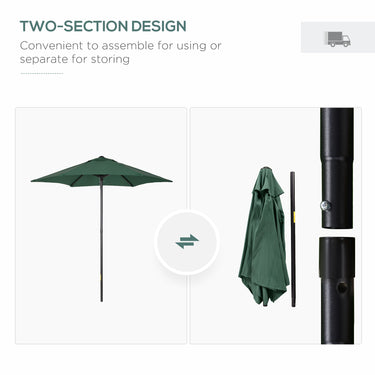 Outsunny 6.6FT Patio Umbrella, Outdoor Parasol with 6 Solid Ribs, Green