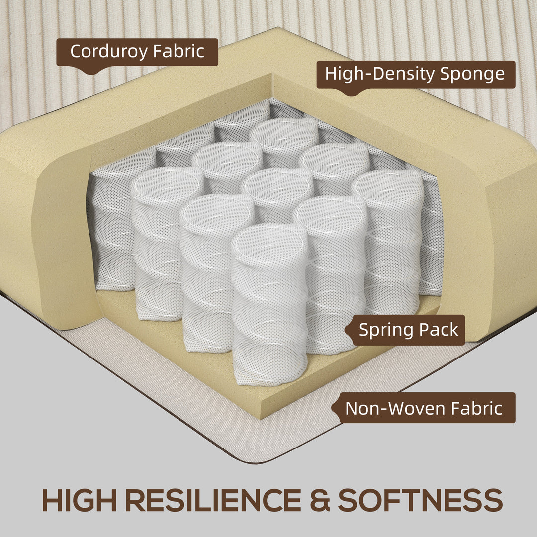 HOMCOM Three Seater Sofa, Fabric 3 Seater Couch with Spring Cushion and Cup Holders for Living Room, Bedroom, Cream White