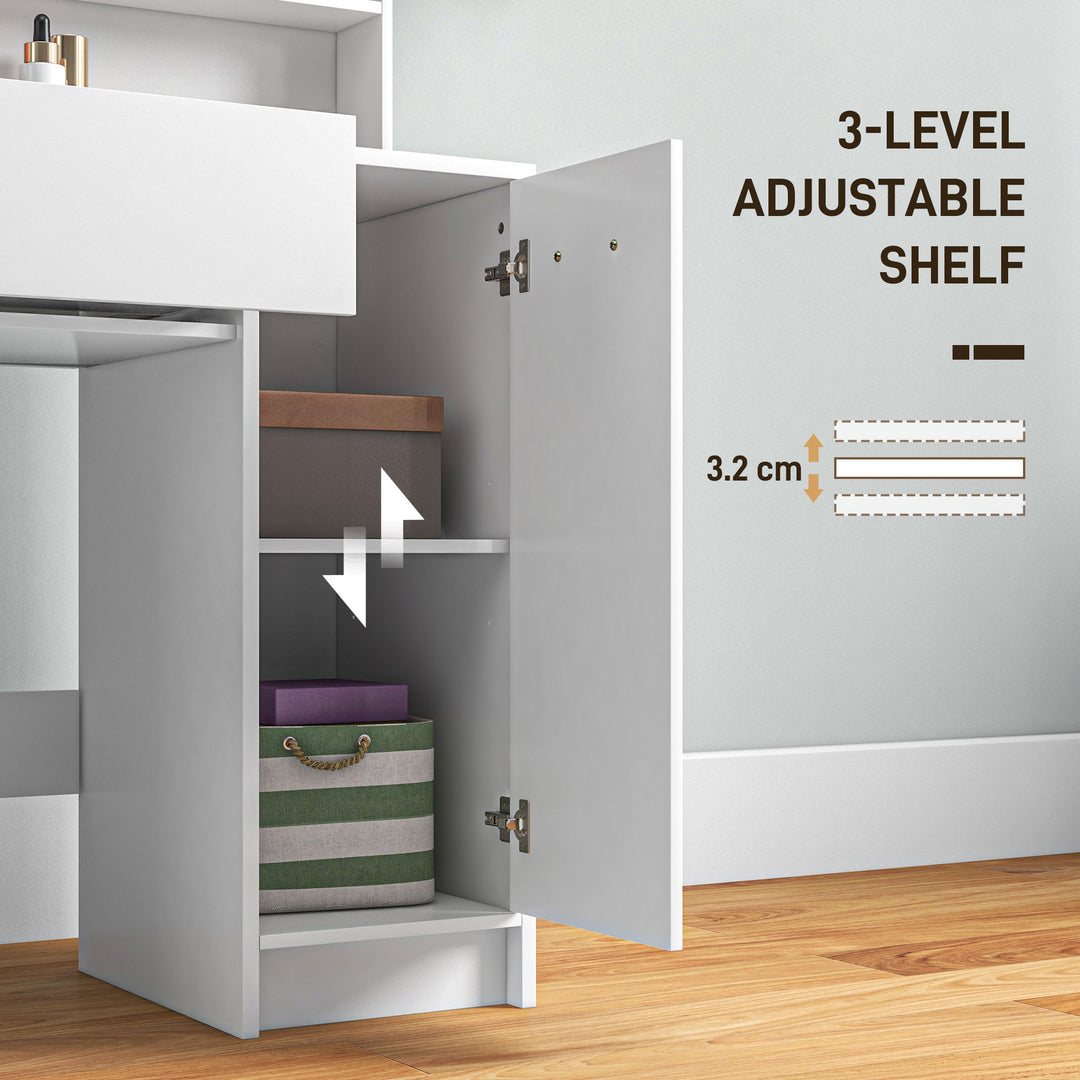 HOMCOM Vanity Set with Mirror and Stool, Makeup Vanity Table with Storage Drawer, Cabinet, Adjustable Shelf for Bedroom, White