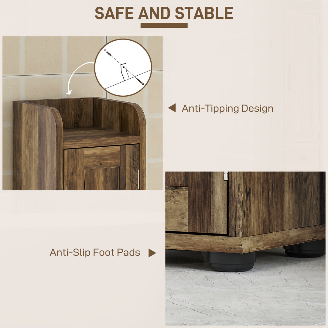 HOMCOM Narrow Bathroom Cabinet, Tall Bathroom Storage Cabinet with Barn Doors, Drawer and Adjustable Shelves, Brown Wood Grain