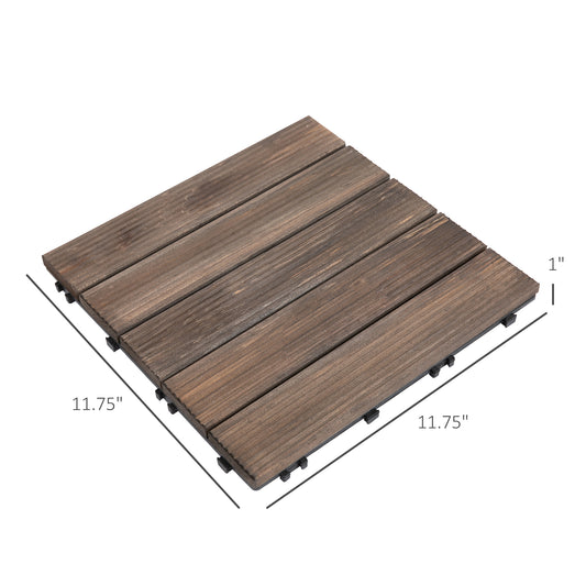 Outsunny 27 Pcs Wood Interlocking Deck Tiles, 12 x 12in Outdoor Flooring Tiles for Indoor and Outdoor Use, Tools Free Assembly, Black
