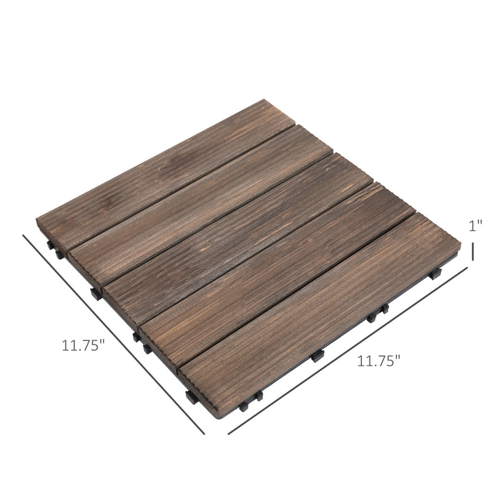 Outsunny 27 Pcs Wood Interlocking Deck Tiles, 12 x 12in Outdoor Flooring Tiles for Indoor and Outdoor Use, Tools Free Assembly, Brown