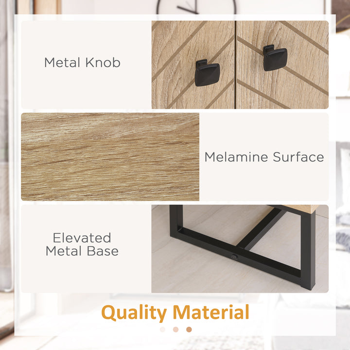 HOMCOM Modern Sideboard, Buffet Cabinet with 2 Chevron Doors and Adjustable Shelf, Kitchen Storage Cabinet with Steel Base, Coffee Bar Cabinet, 31.5" H, Oak