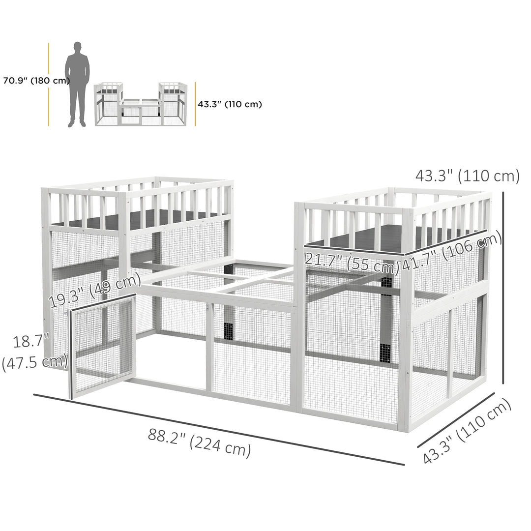 PawHut 7.3' x 3.6' Wooden Chicken Coop Combinable Design with Storage Shelf for 2-4 Chickens, Ducks, Goose, Rabbits, White