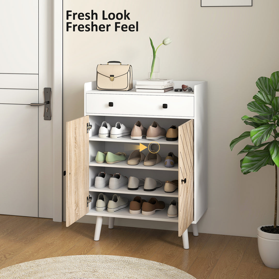 HOMCOM Shoe Cabinet for Entryway, Modern Shoe Storage Cabinet with Adjustable Shelves and Drawer for 12 Pairs, White