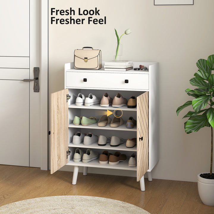 HOMCOM Shoe Cabinet for Entryway, Modern Shoe Storage Cabinet with Adjustable Shelves and Drawer for 12 Pairs, White