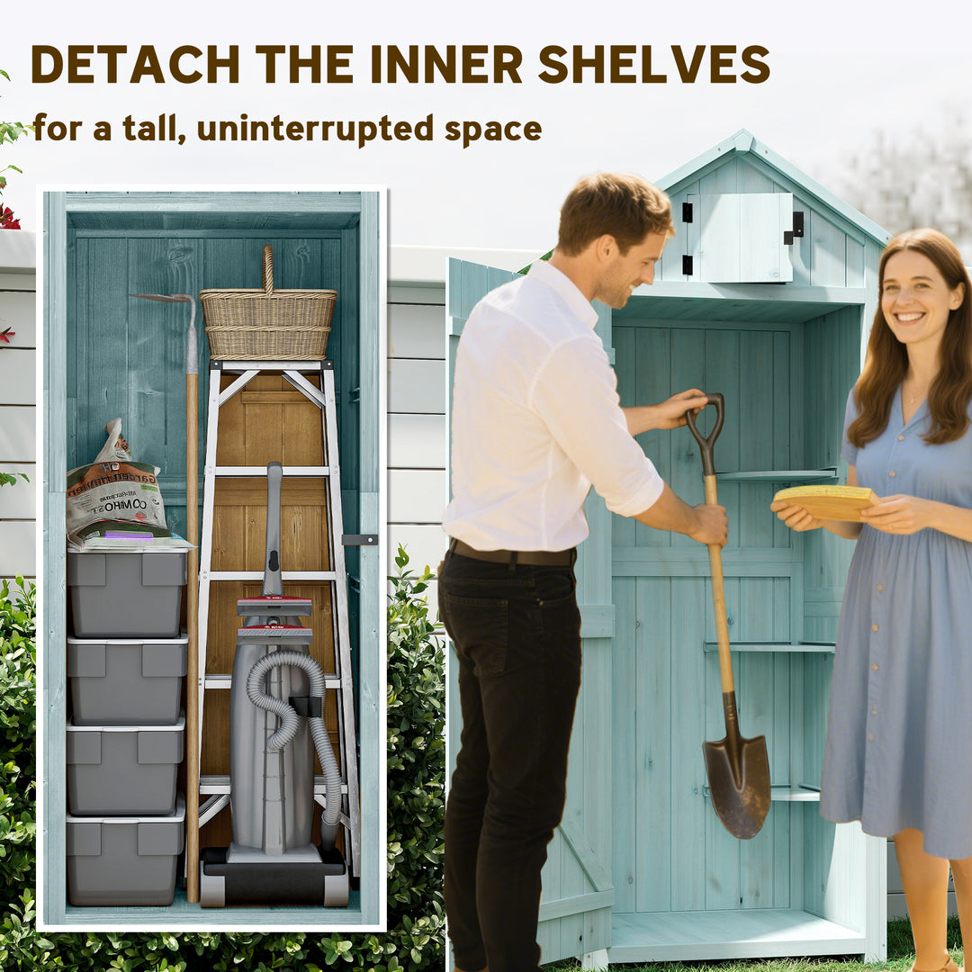 Outsunny 30" x 21" x 71" Garden Storage Shed, Outdoor Tool Utility Storage House  with 3 Tier Shelves and Roof, Blue