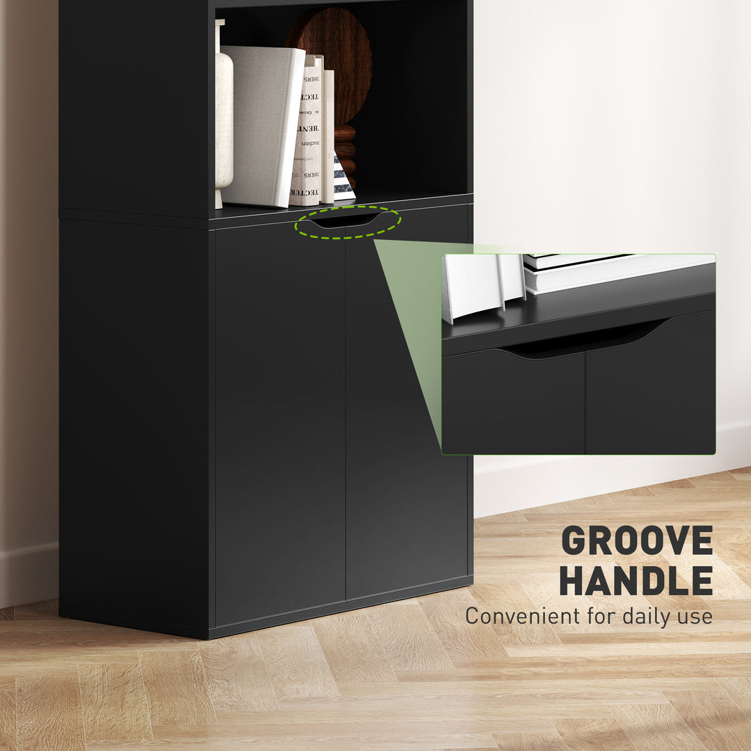 HOMCOM 4-Tier Open Bookshelf with Doors Modern Home Office Bookcase Storage Cabinet for Living Room Bathroom Study, Oak