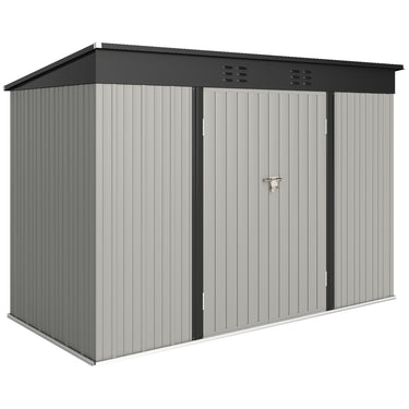 Outsunny 9' x 4' Galvanized Steel Garden Storage Shed with Lockable Doors, Gloves and 2 Air Vents for Backyard, Patio, Lawn