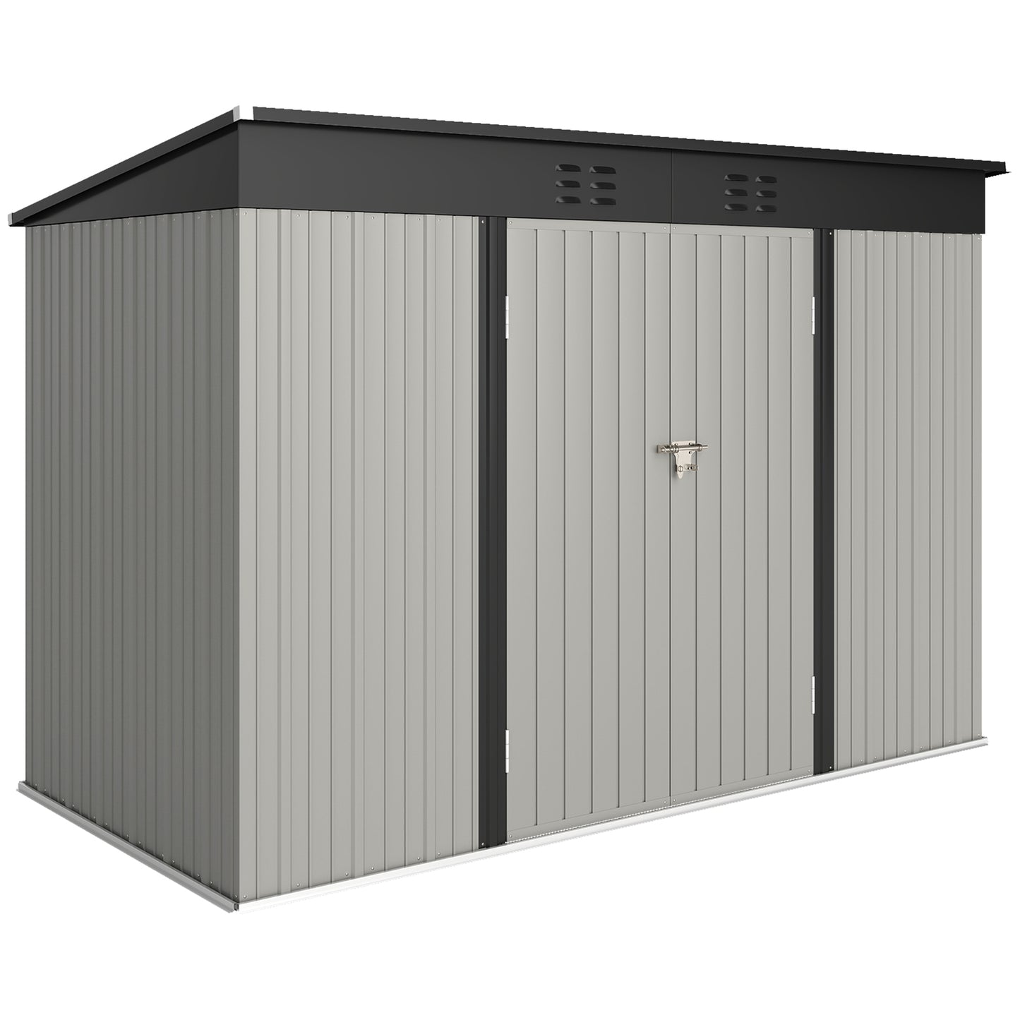 Outsunny 9' x 4' Galvanized Steel Garden Storage Shed with Lockable Doors, Gloves and 2 Air Vents for Backyard, Patio, Lawn