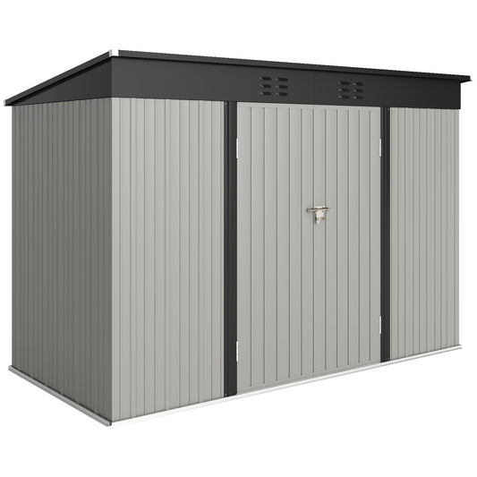 Outsunny 9' x 4' Galvanized Steel Garden Storage Shed with Lockable Doors, Gloves and 2 Air Vents for Backyard, Patio, Lawn